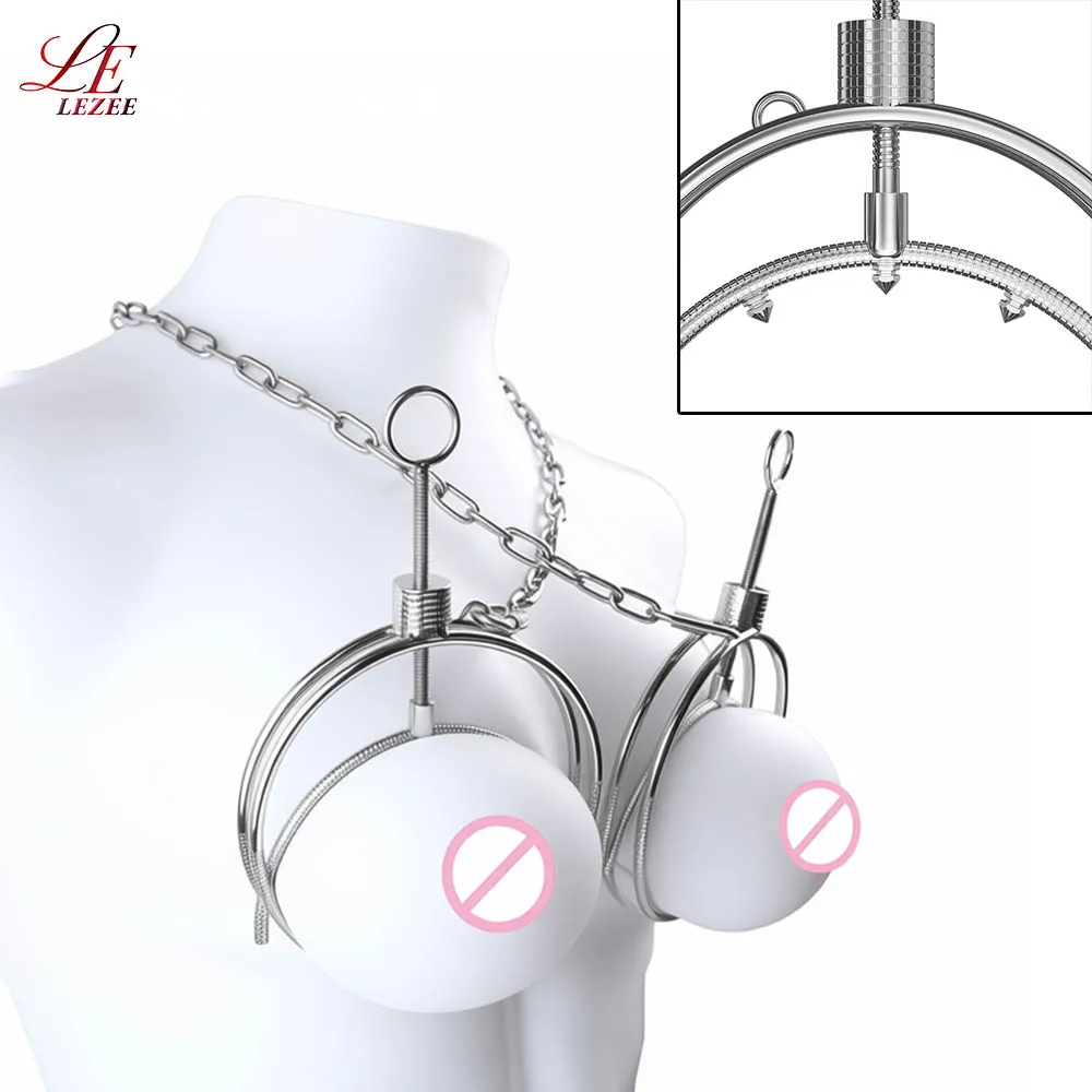 LEZEE 乳首クランプ金属胸クリップスパイク乳首からかいセクシーな大人の女性の胸刺激チェーンボンデージ大人のおもちゃ女性のための