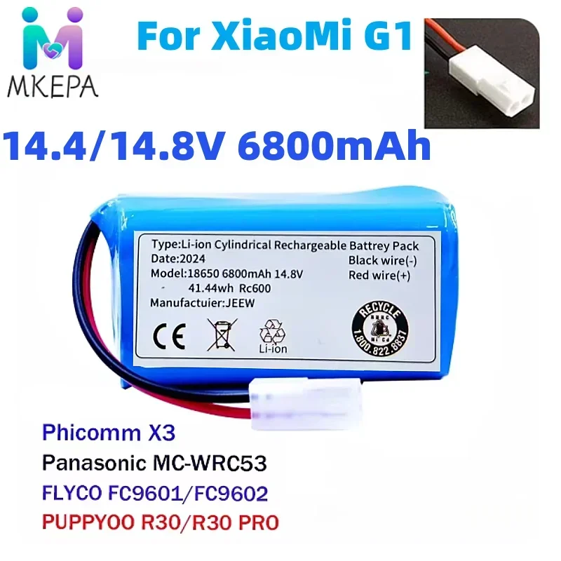 New 4S1P 14.4V 6800mAh Li-ion Battery Pack,For XIAOMI MIJIA Mi Robot Vacuum-Mop Essential G1 MJSTG1, SKV4136GL H18650CH R30 R35