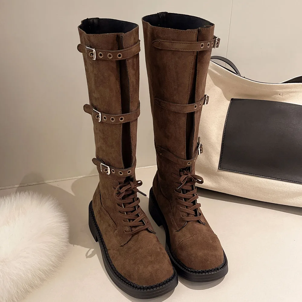 2026 Brand New Women's Brown Vintage Y2K Motorcycles Boots Shoes
