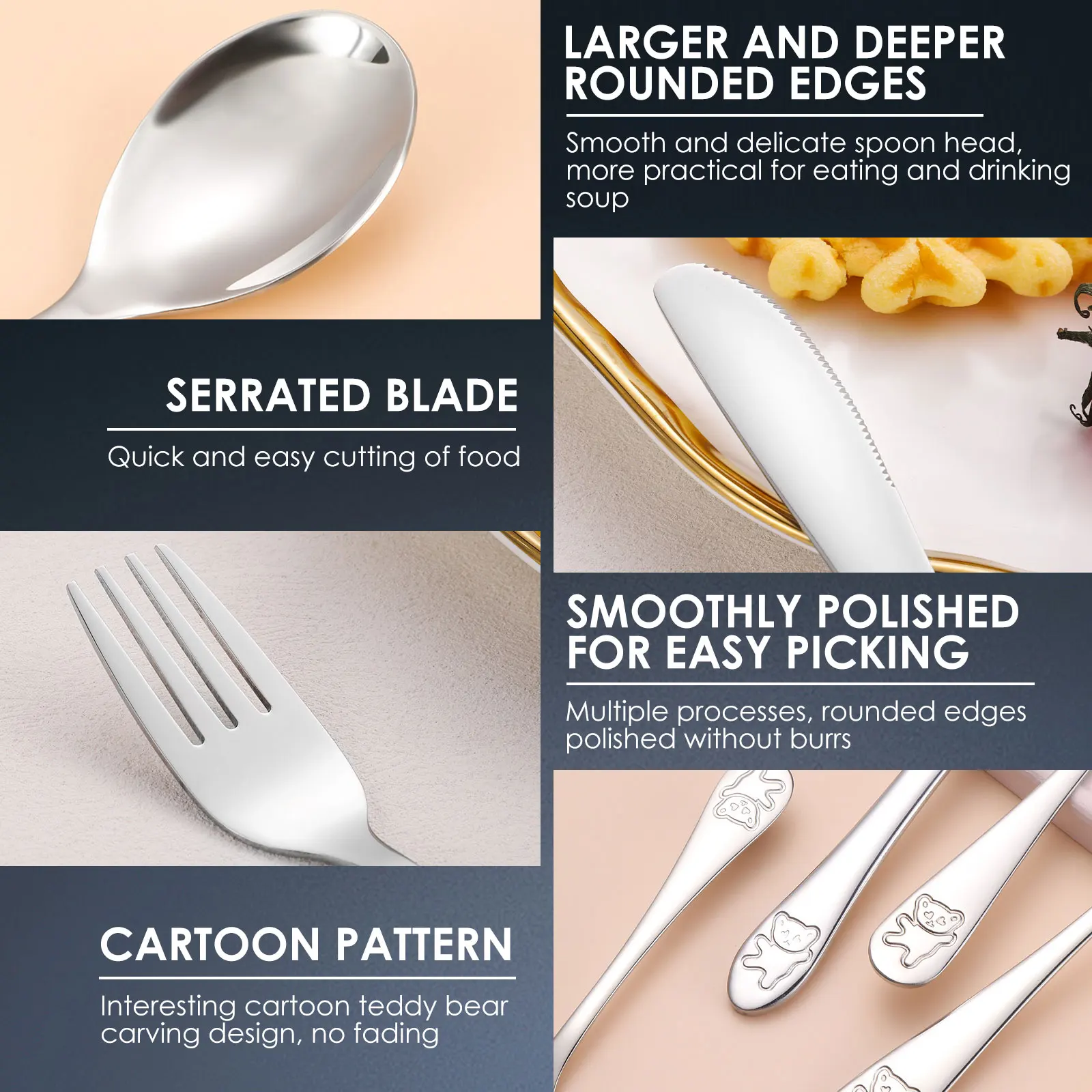 16 قطعة الفولاذ المقاوم للصدأ الاطفال الفضيات مجموعة الكرتون الدب الصغير طفل عشاء مجموعات مجموعة كاملة سكين شوكة ملعقة عيد الميلاد أدوات المائدة #3