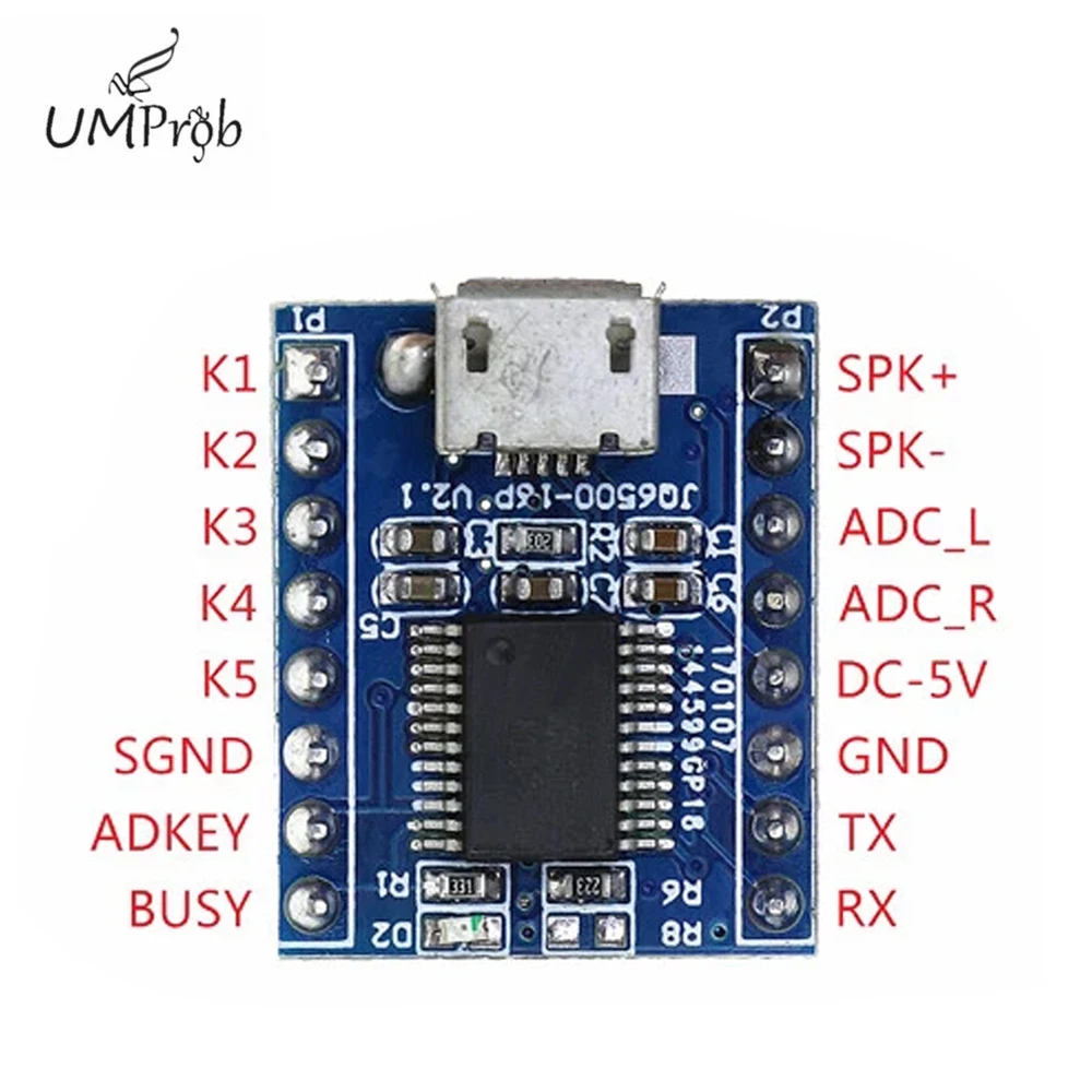 JQ6500 Voice Sound Module 16Mbit MCU Serial Control Broadcast 1 To 5 Way MP3 Voice Standard V2.1