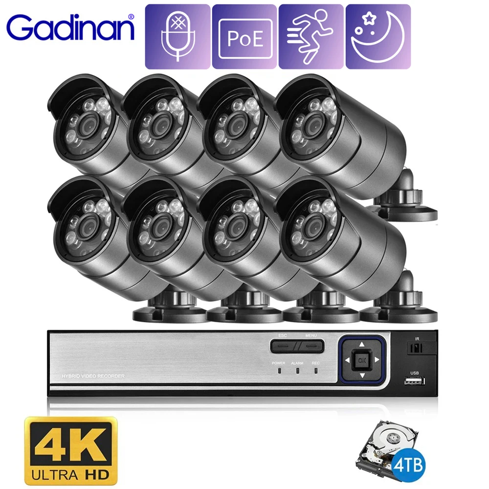 

Gadinan 4CH 8CH 5MP POE NVR Kit Outdoor Audio IP Camera Face Detection 6pcs array IR Led Security System Video Surveillance Set