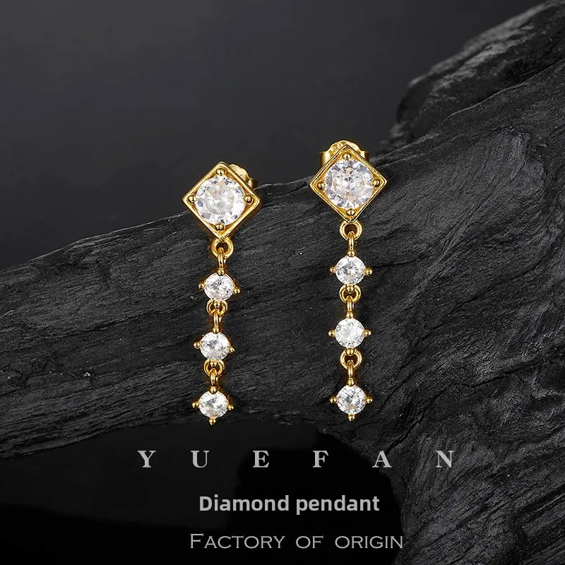 

S925 Silver 18K Gold Plated Long Fringe Rhombus/Cushion Cut Moissanite Drop Earrings, Elegant Dangling Fine Jewelry Gift.