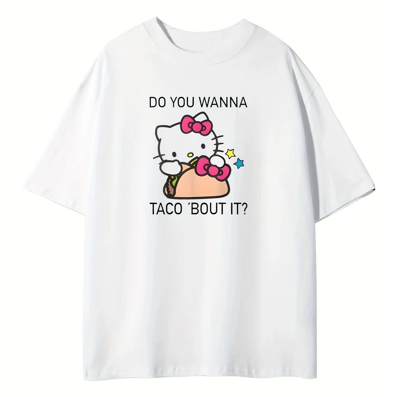

Hello Kitty Taco Графический принт Лето Осень Зима Хлопковые мужские и женские футболки с короткими рукавами Роскошные виды спорта на открытом воздухе