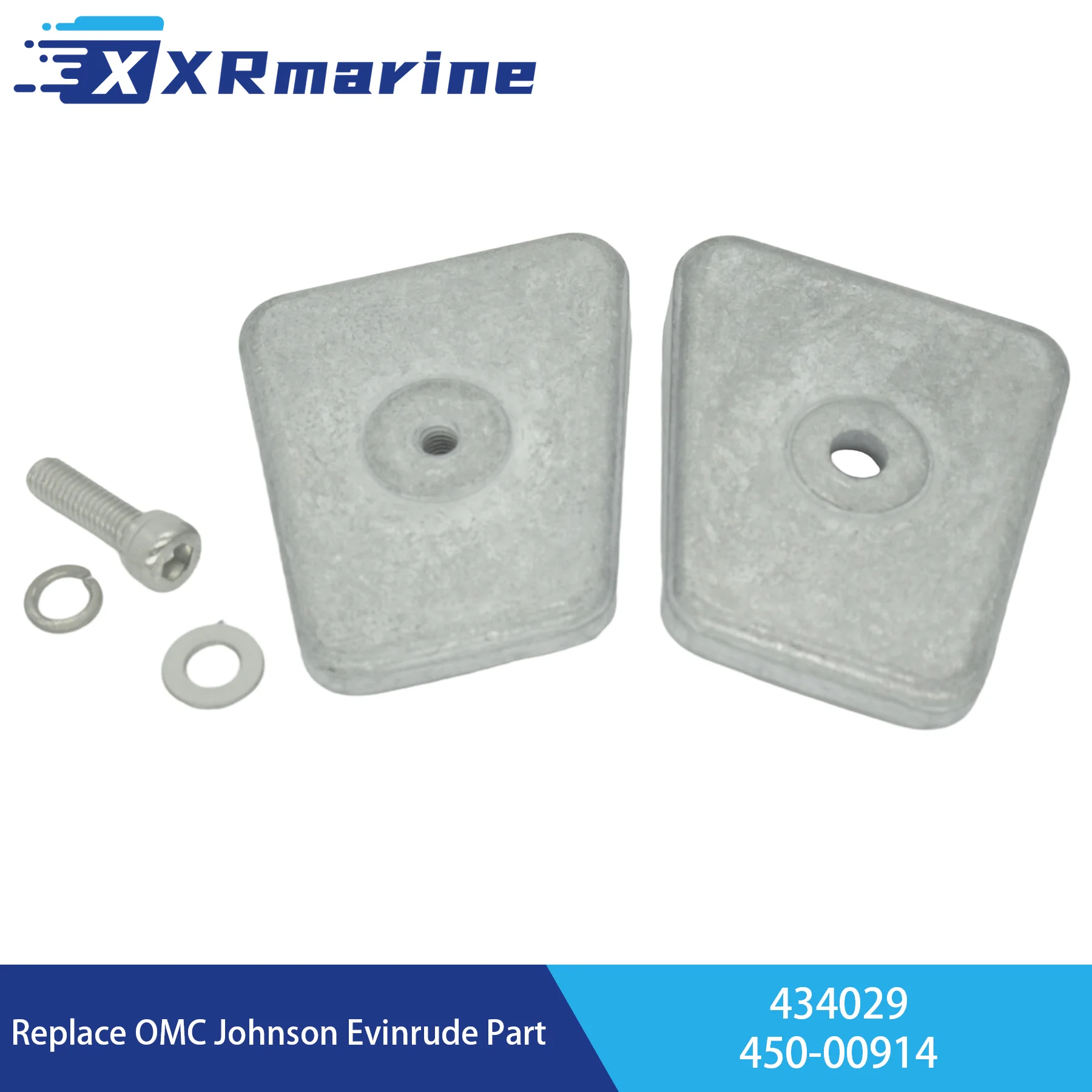 

450-00914 Анод нижнего блока лодки, цинковая двойная пластина с болтом 5007582 для двигателей OMC Johnson Evinrude BRP 20 25 30 35 л.с. 434029