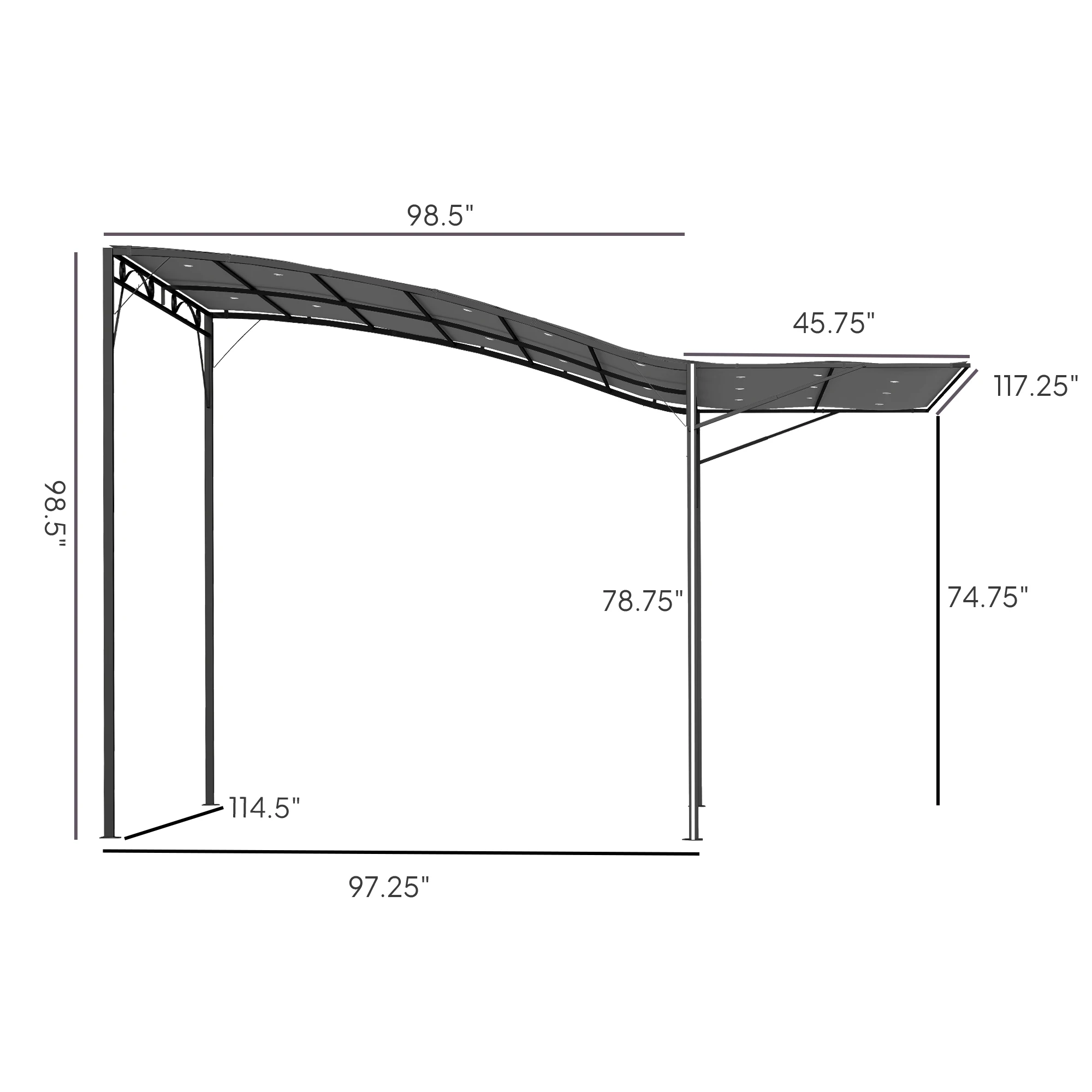 10' x 8' Outdoor Pergola and Patio Gazebo for Garden, Camper, Deck, Doors and Windows, Dark Gray view 3