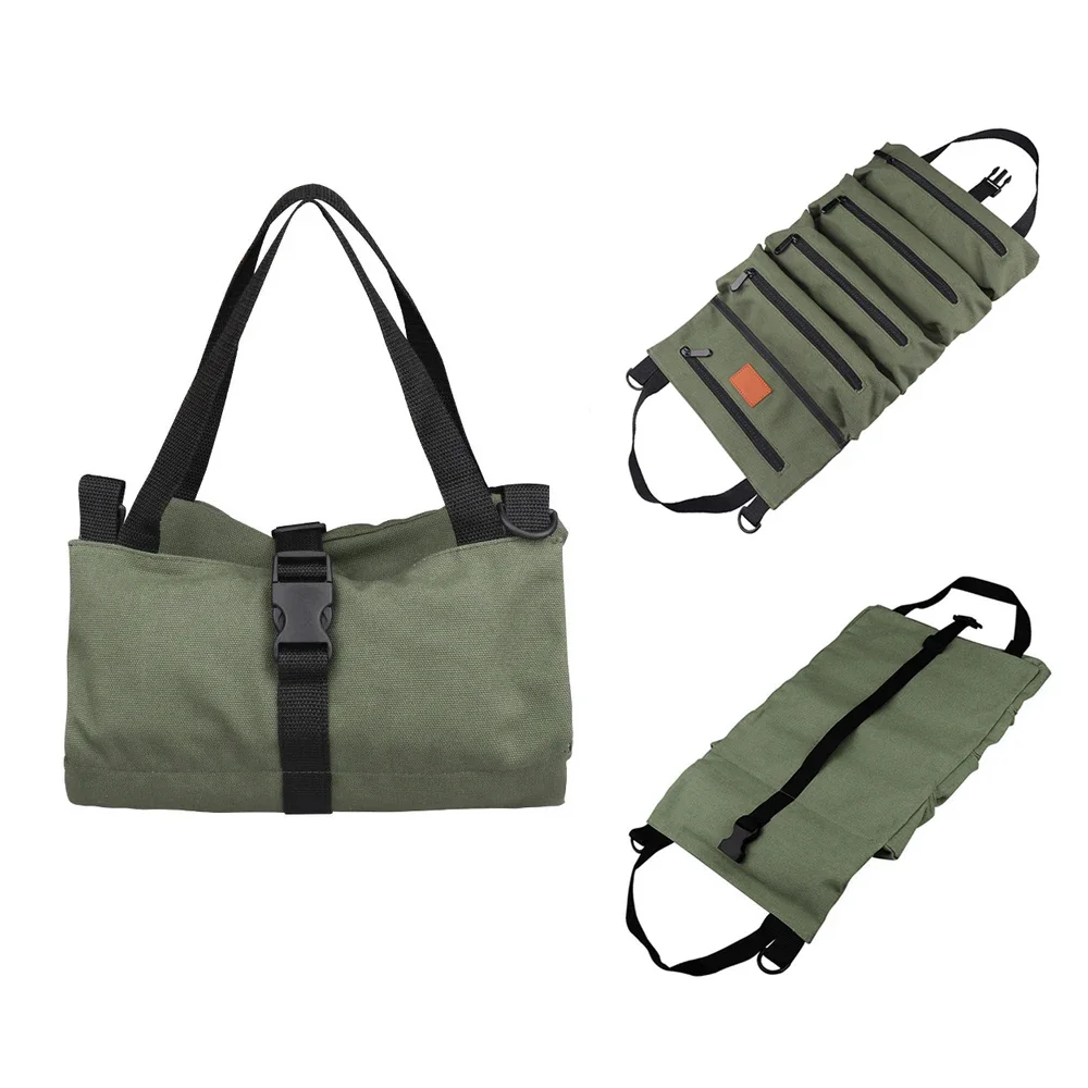 Tool Storage Bag Waterproof Canvas Five Grid Pocket Rollable Hand Bag for Tools Wrench Screwdriver Socket Pliers Organizer Bag