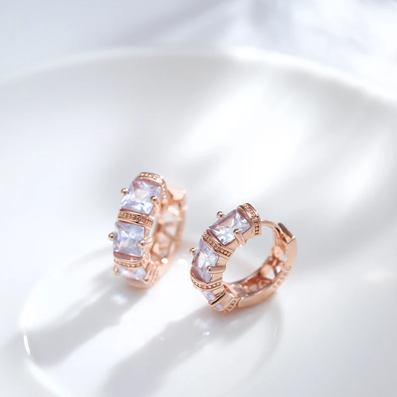 Kinel Trendy 585 Rose Gold Color Hoop Earrings For Women Vintage Bride Wedding Jewelry Luxury Cubic Zirconia Earrings New 2022 image 3