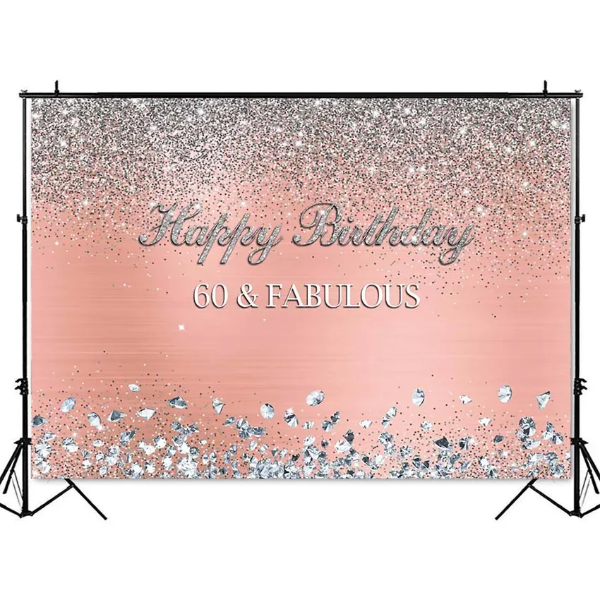 Gelukkige 60e verjaardag achtergrond voor fotografie 60 fantastische roze achtergrond zilver glitter stippen photo booth achtergronden op maat