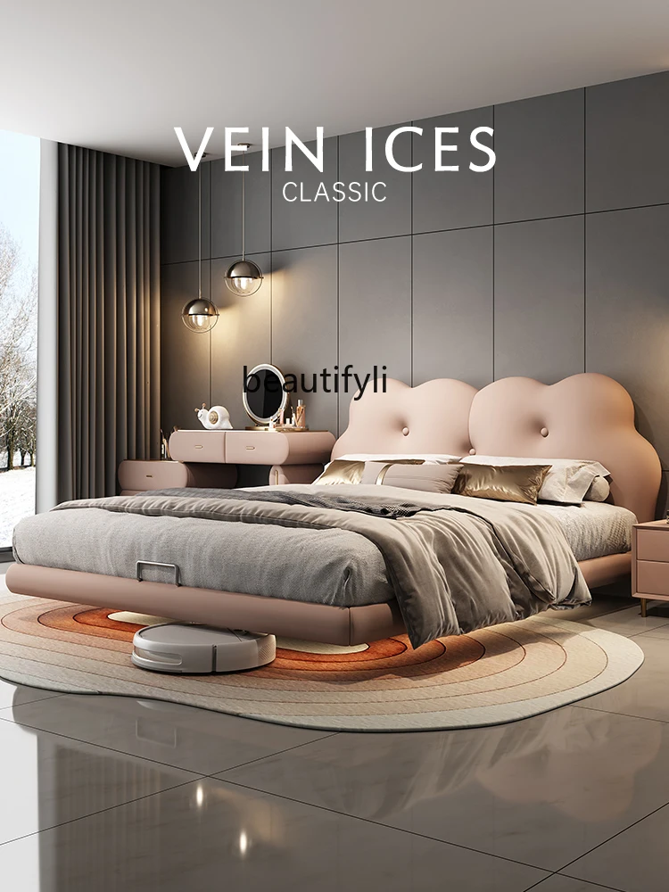 

Cookie-shaped Daughter's Room Genuine Leather Floating Solid Wood Cute Luxury Princess Single Bedroom Home Use