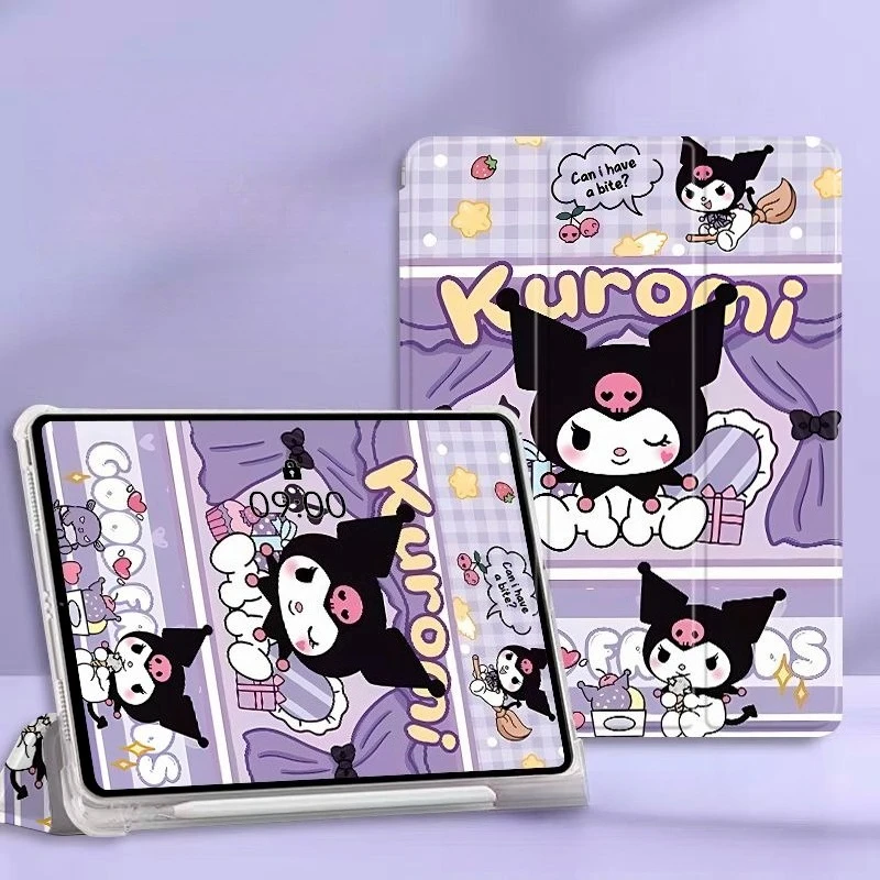 

Чехол Kawaii Kuromi Melody для iPad с держателем для карандаша для Apple iPad 11-го, 10-го, 9-го поколений, Air6, Mini7 2025, Air7, Pro 13 дюймов, трехсекционный чехол-книжка
