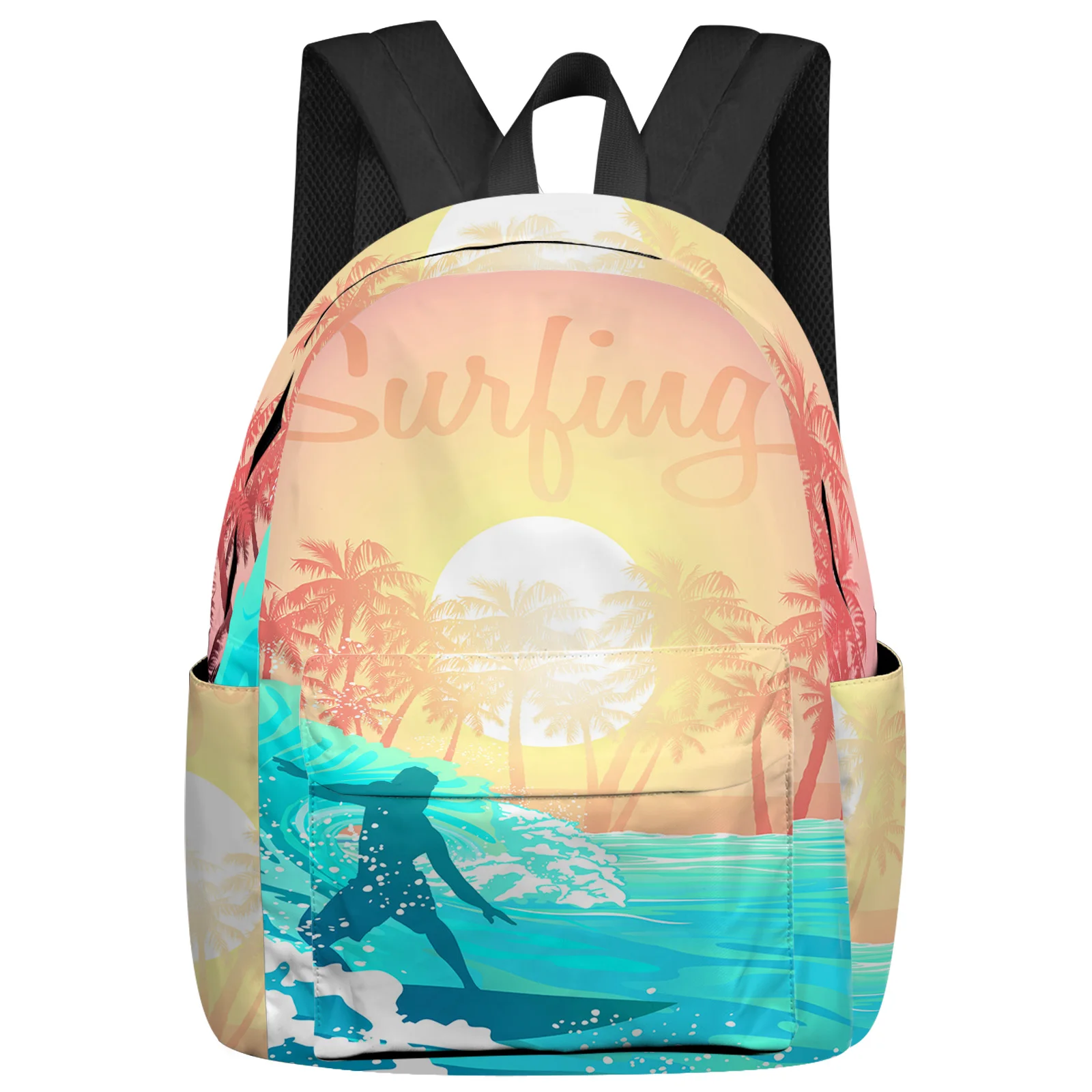 

Surfing Waves Sunset Coconut Trees Fashion Women Backpack Girl Travel Book Bags Laptop Backpacks Travel Rucksack Schoolbag