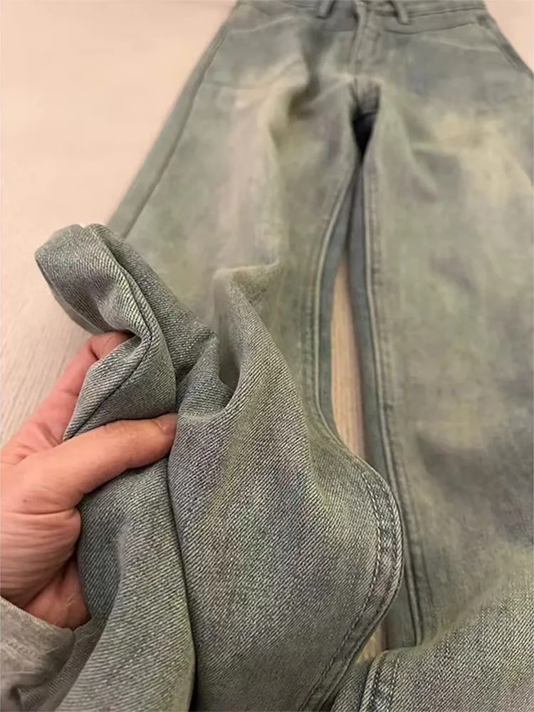 حجم كبير Fce اصطف ثي الدينيم السراويل النساء عالية الخصر واسعة الساق الطابق طول مستقيم قطع الجينز مريحة بناطيل كاجوال #4