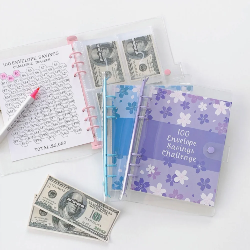 Carpeta de desafío de ahorro de sobres, cuaderno de ahorro de hojas sueltas transparente significativo ‎ Plástico rectangular
