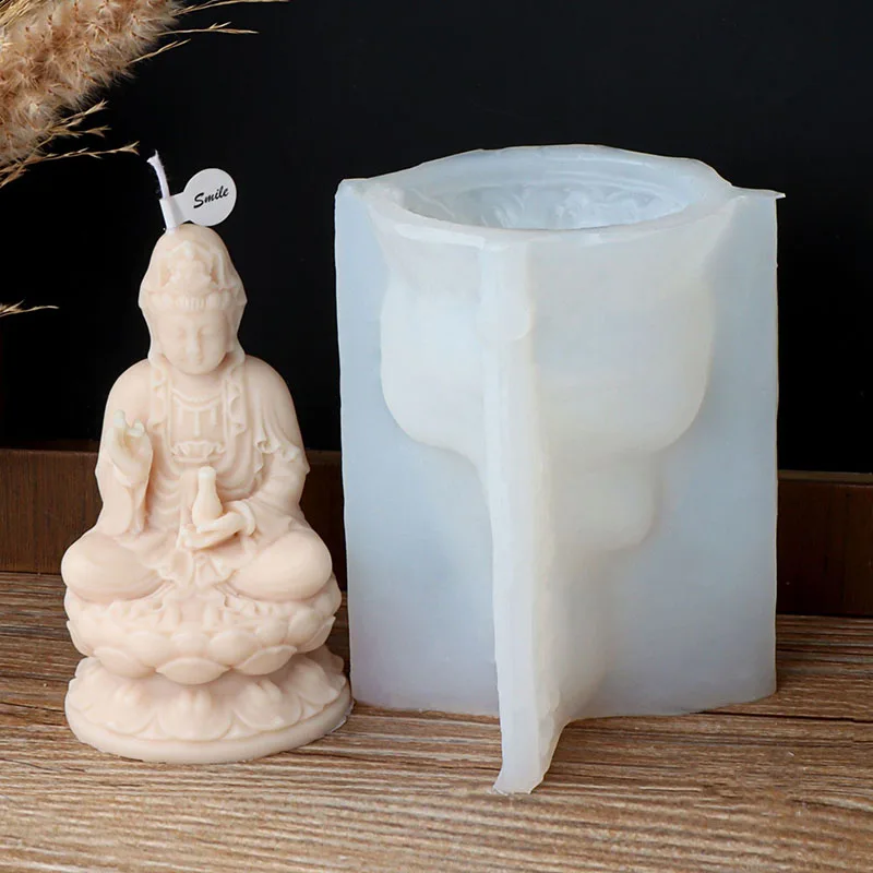 3D budda Guanyin statuetka świeca silikonowa forma abstrakcyjna duży rozmiar buddyjska rzeźba świeca zapachowa gips forma dekoracja na stół