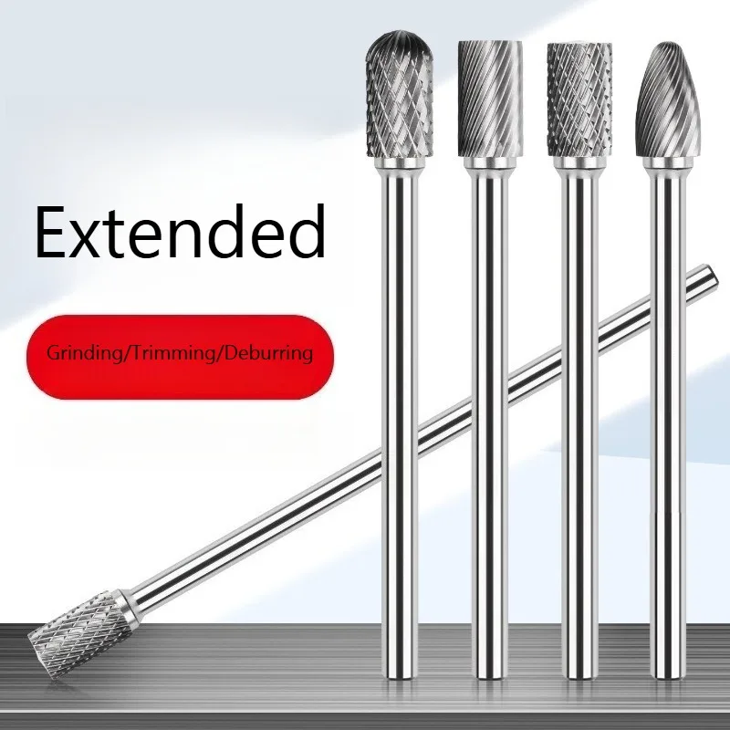 Extended Tungsten Steel Grinding Head Carbide Rotary File Grinding Milling Cutter Drill Bit for Metal Gold Steel Throttle Tool