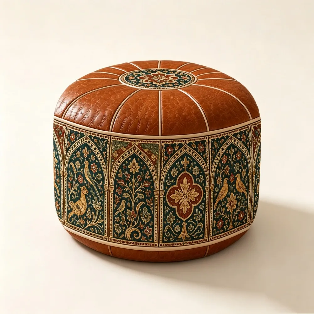 Foot Rest PU Leather Sofa Stool Cover Fillable Round Storage Leg Bench Boho Style Water Resistant Storage Ottoman Home