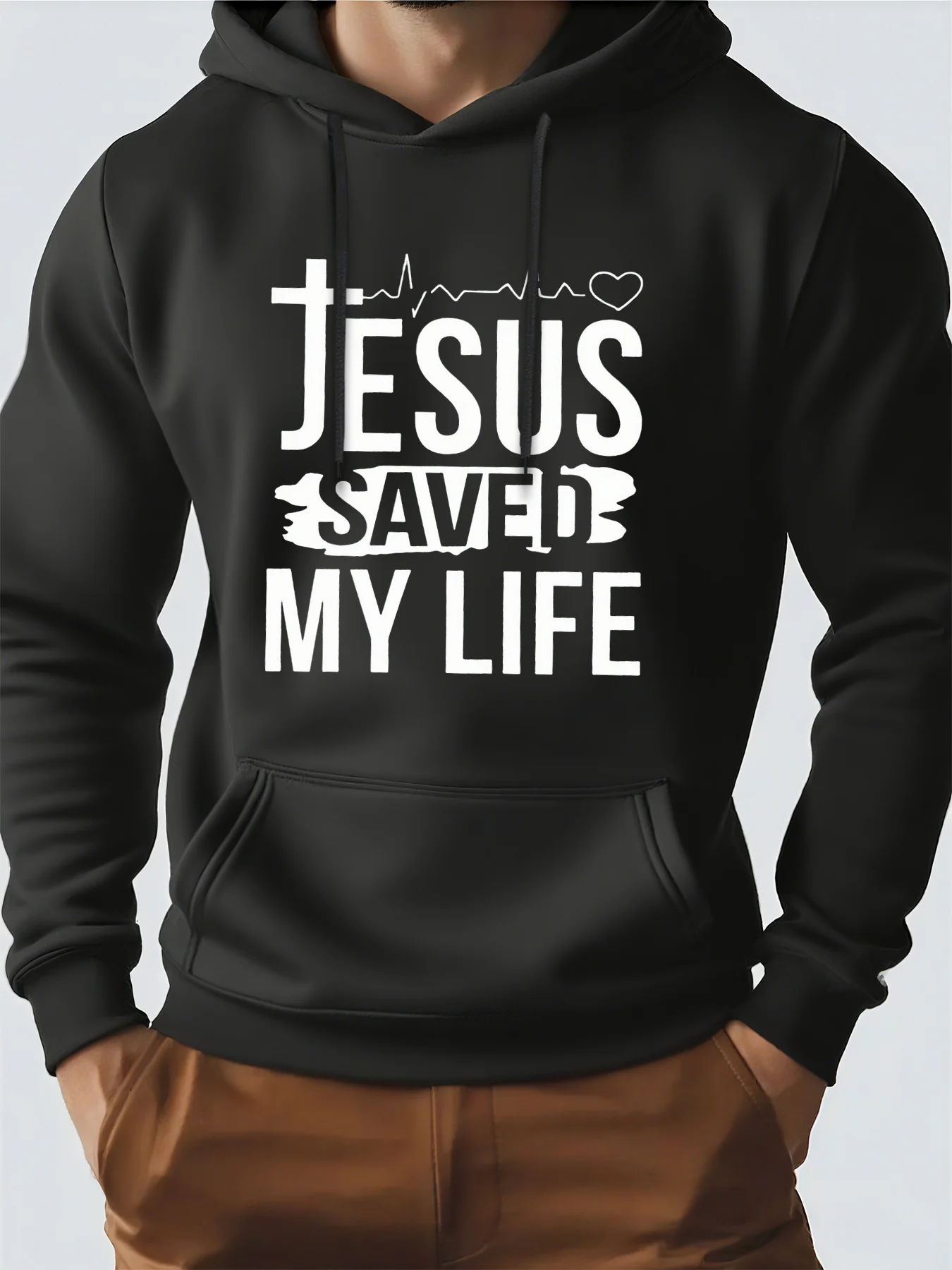 هوديي للرجال، ملابس الشارع، سترة بقلنسوة بتصميم مطبوع من Jesus Saved My Life للرجال، مناسبة للارتداء في الربيع والخريف والشتاء