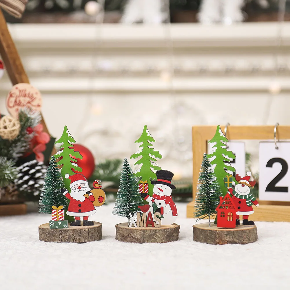 クリスマス木製装飾品、クリスマスツリーペンダント、サンタクロースクラフト、3次元漫画、クリエイティブなデスクトップ装飾、1個