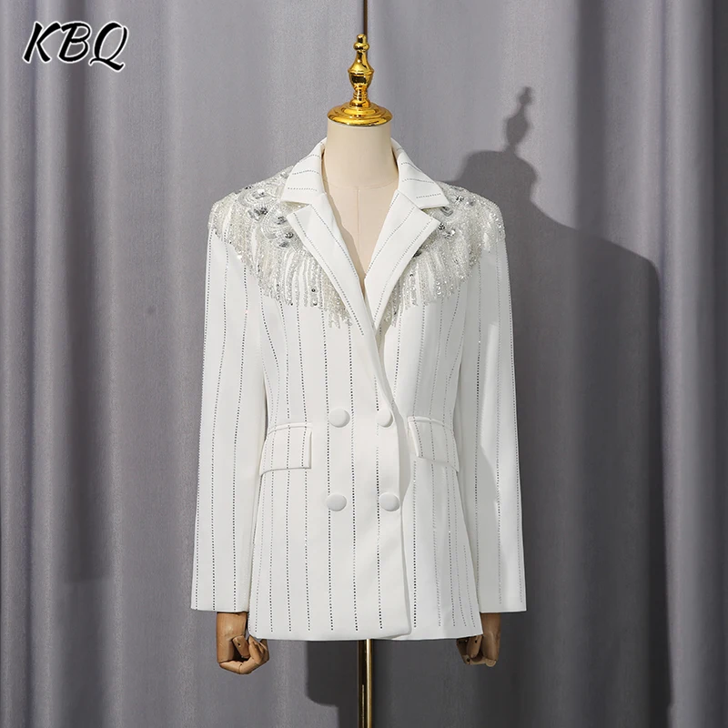 

KBQ Solid Spliced Diamonds Loose Blazer for Women Notched Collar Long Sleeve Patchwork Button Casual Blazer Female Fashion New