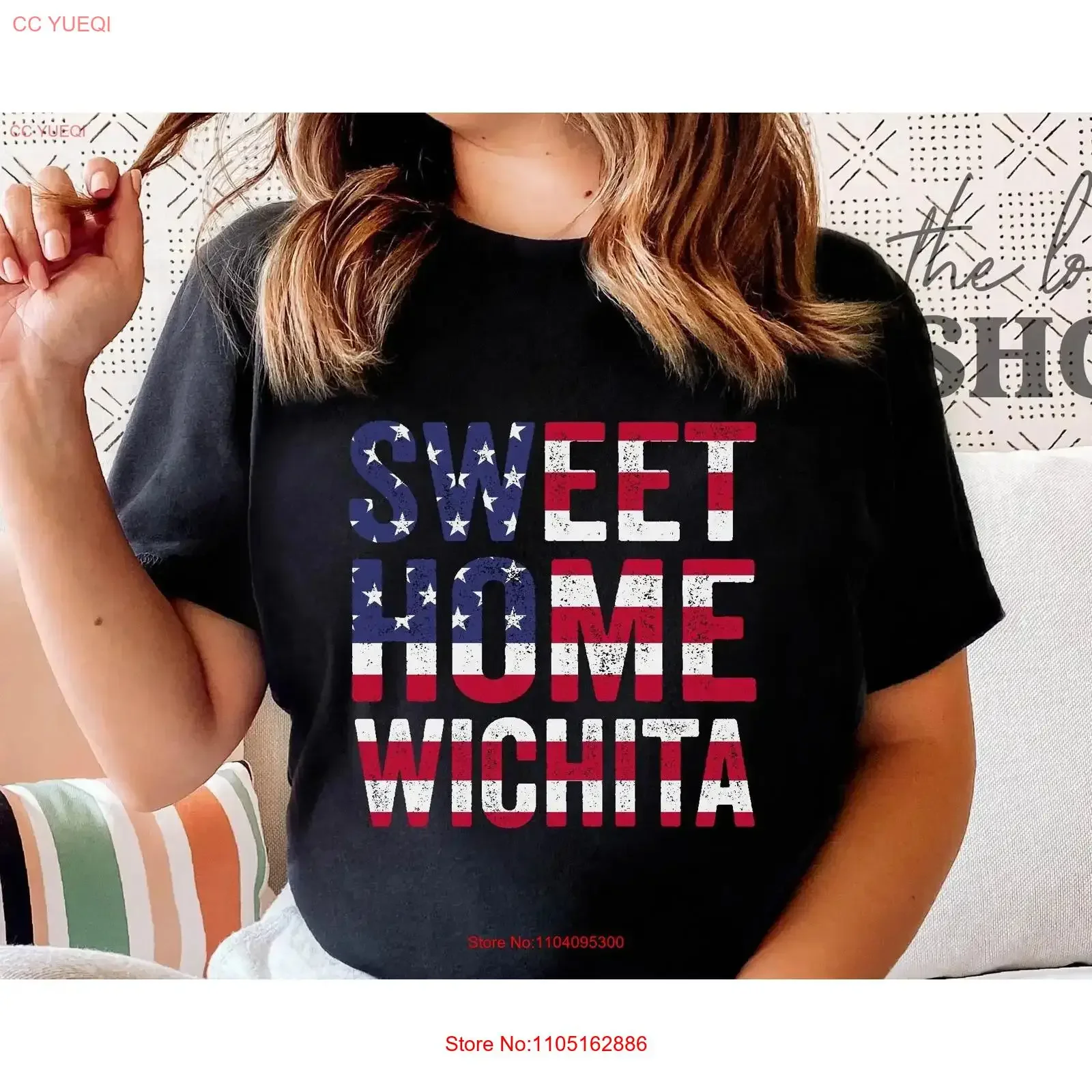 Sweet Home Wichita T Shirt 4th of July Fit Patriot Day Kansas USA Flag vintage Washed Breathable Soft Casual Slightly Versatile