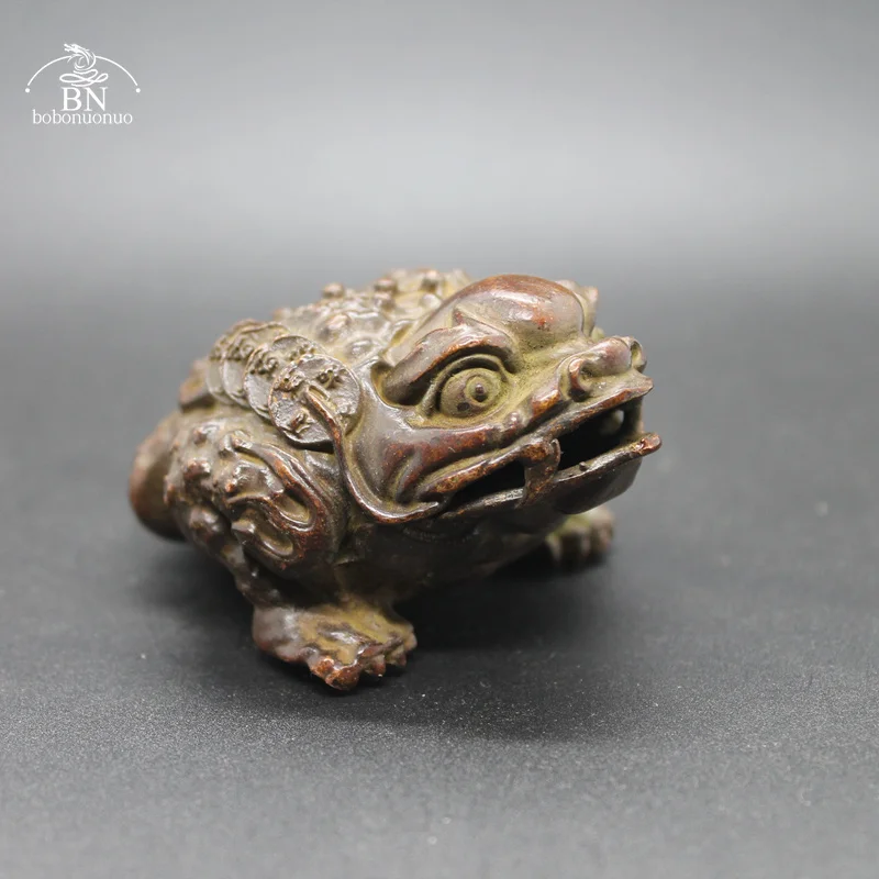 Brass Lucky Toad Figurine Miniature Desktop Small Ornaments Tea Pet Retro Animal Bufo Figures Feng Shui Decoration Crafts