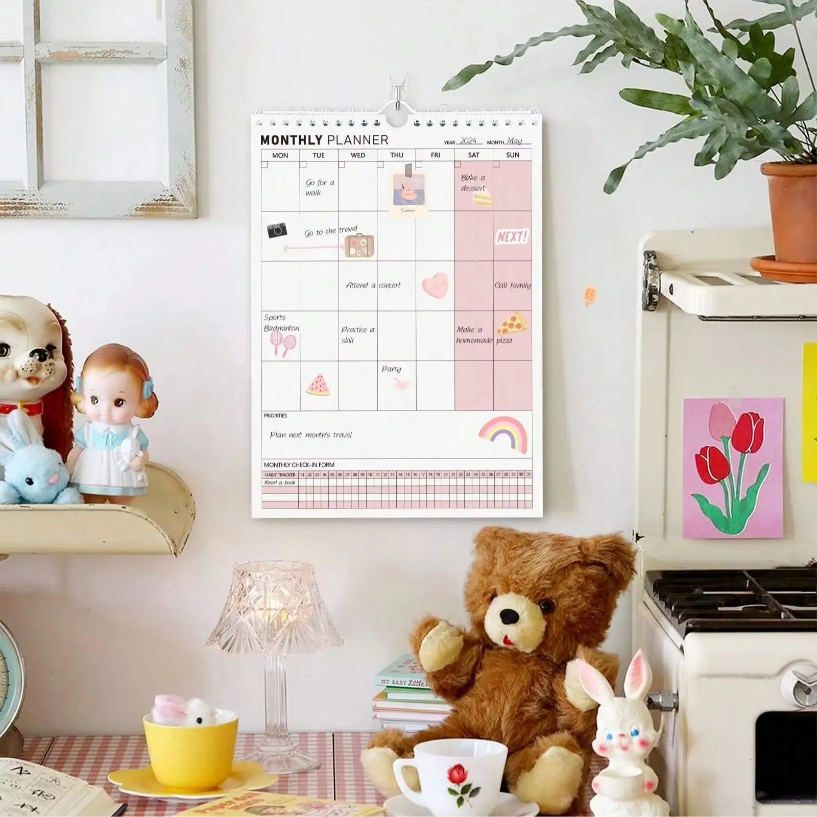Undated Monthly Planner Wall Calendar, 8.27x11.34 in Hanging Schedule Pad with Big Blocks, 120GSM Paper, Habit Tracker