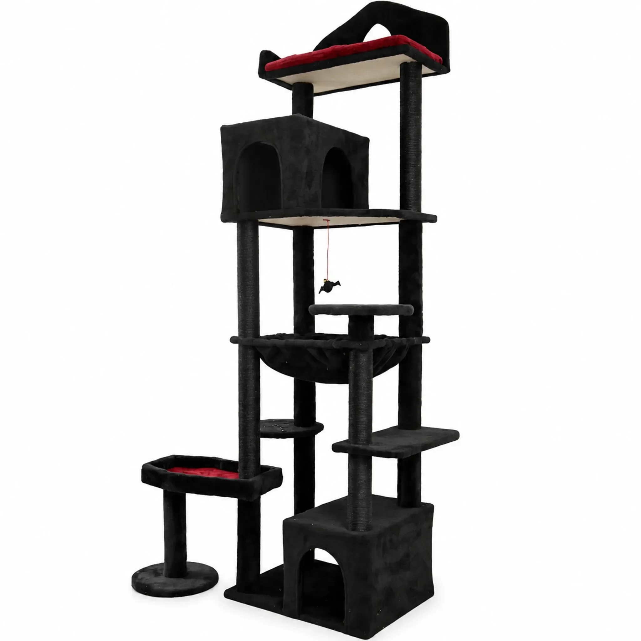 82.3in Gothic Cat Tree Tower, Black & Red Spooky Cat Condo with Coffin Bed & Hammock, Multi-Level Indoor Cat Climbing Frame