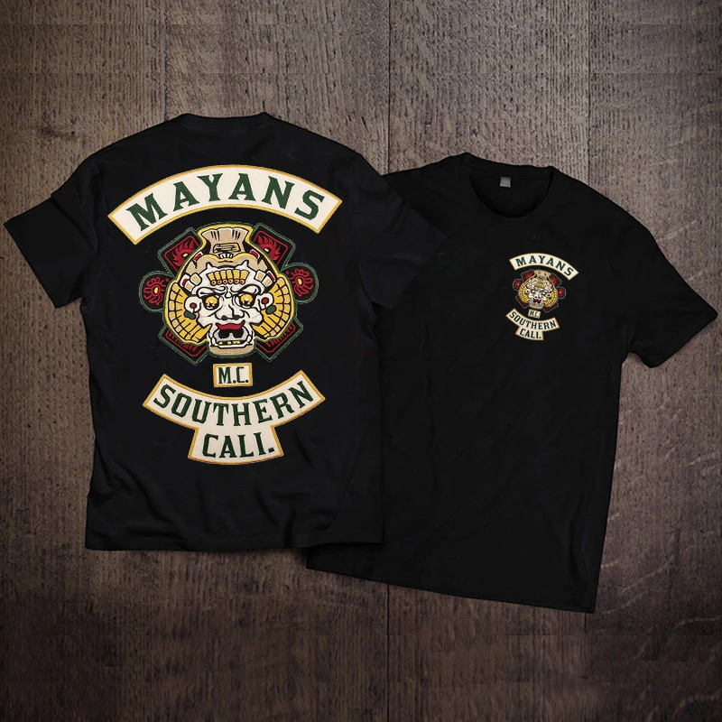 Europe Trend Motorcycle Motorcycle Club Maya Help Chaotic Son Retro Short-sleeved T-shirt Heavy Cotton Loose