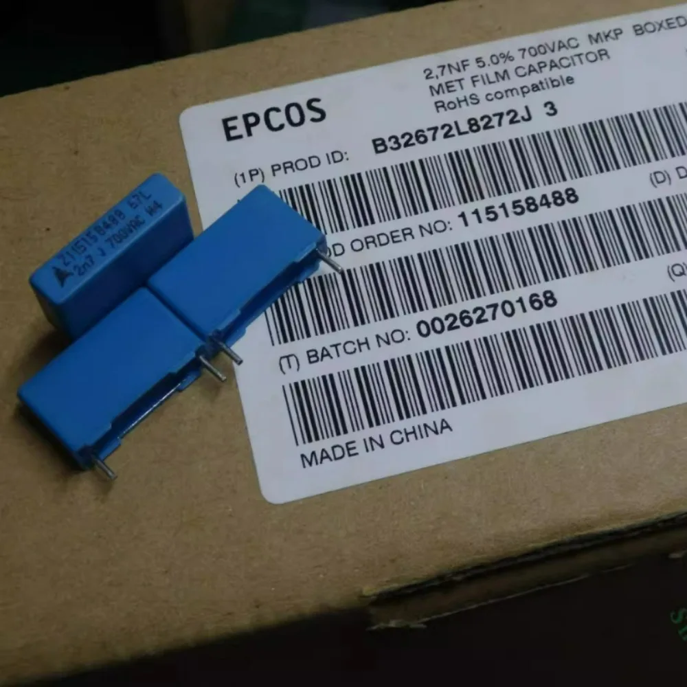 

10pcs/lot EPCOS 0.0027uf/700vAC 2.7nf 2700pf 2n7 272 Brand New 8mm/15mm Film Capacitor B32672L8272J