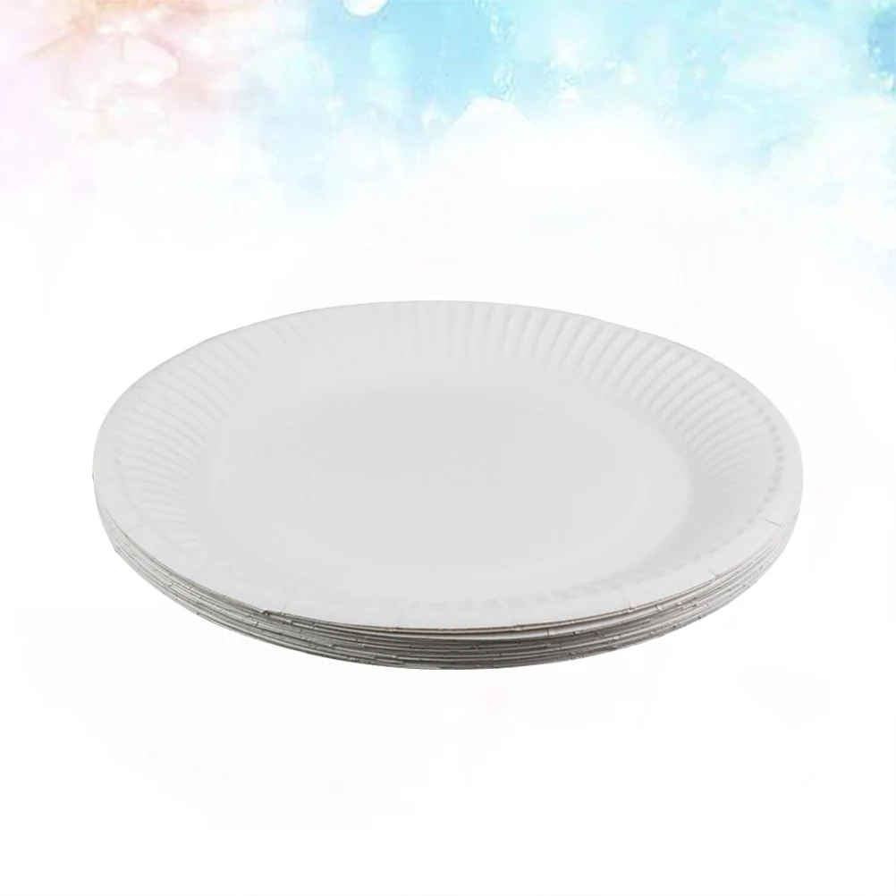 

100 PCS Paper Plates Plain Tableware for Barbecue Round Dish Disposable White Palte