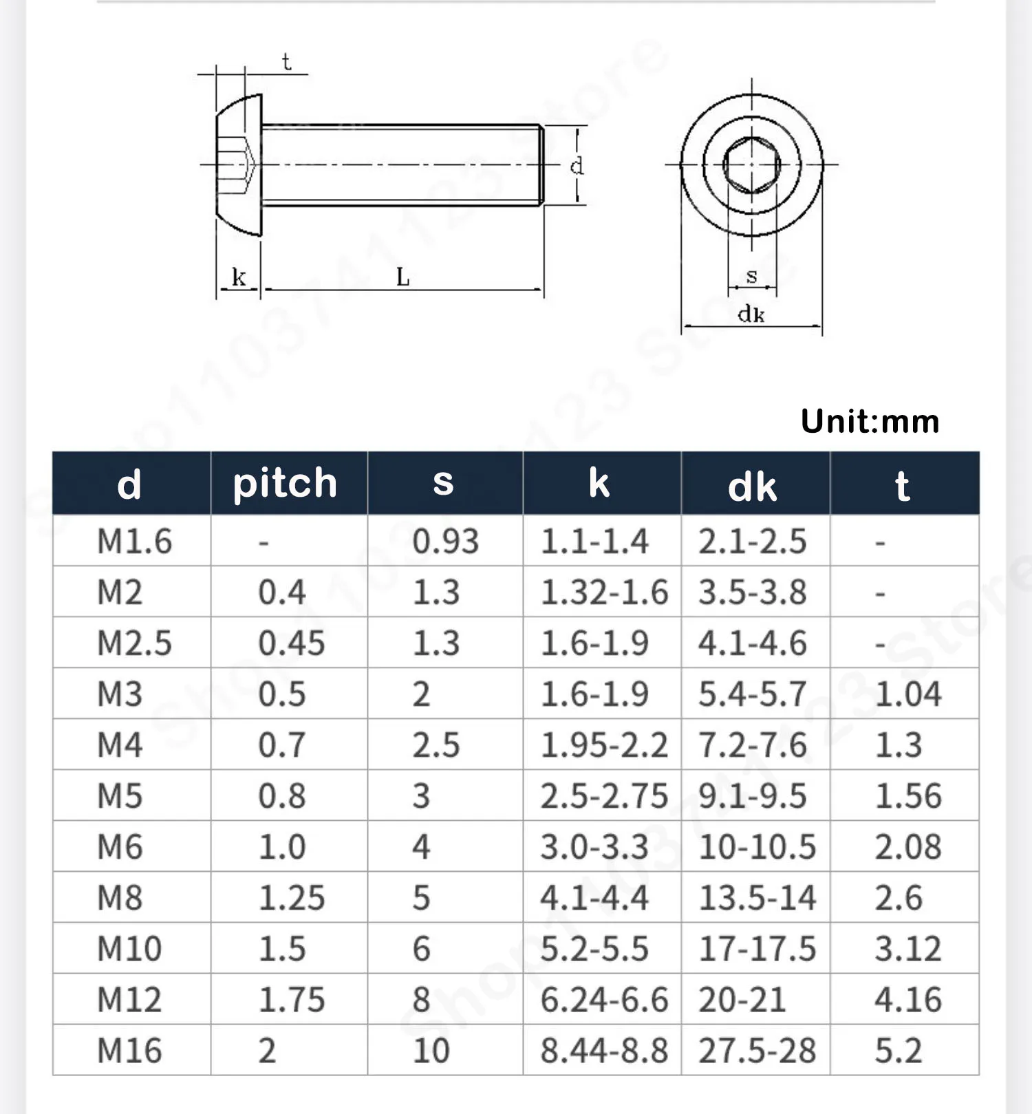 M3 M4 M5 M6 M8 M10 316 A4 Stainless Steel Round Pan Head Hex Hexagon Socket Screw Mushroom Button Head Allen Bolts