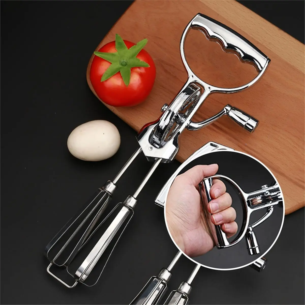 2026 Trend Stainless Steel Double Heads Ergonomical Handheld Semi-Automatic Egg Mixer Tool Household Time-Saving Baking