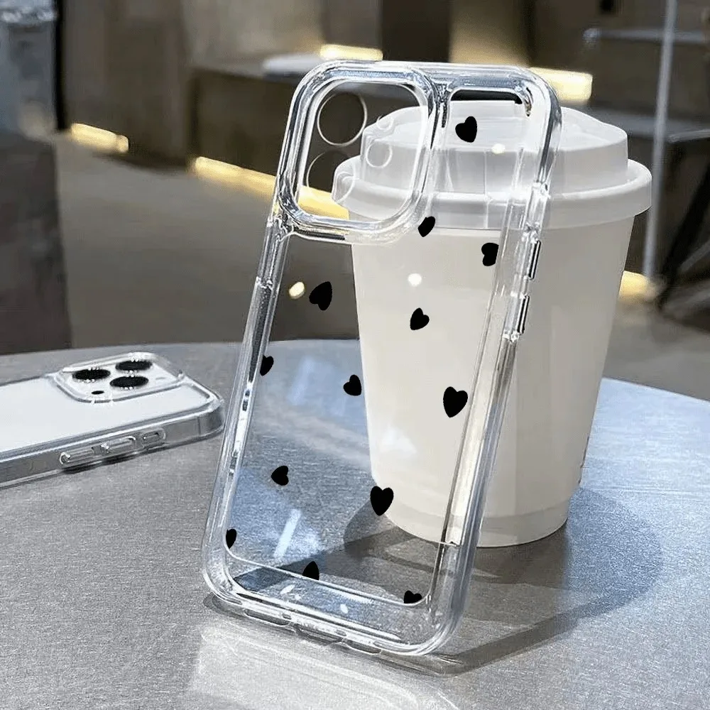 

A trendy black heart phone case for iPhone 17 16 15 14 13 12 11 Pro/ Max/Plus shock-proof rear cover anti-fingerprint