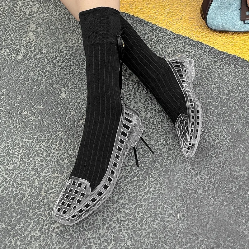 

Jelly shoes shallow mouth single shoes crystal slippers women 2025 new pvc outdoor leisure square head sandals