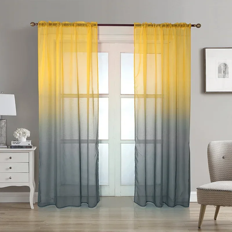 Printed window screen finished curtain window screen gradient color window screen living room bedroom pole curtain