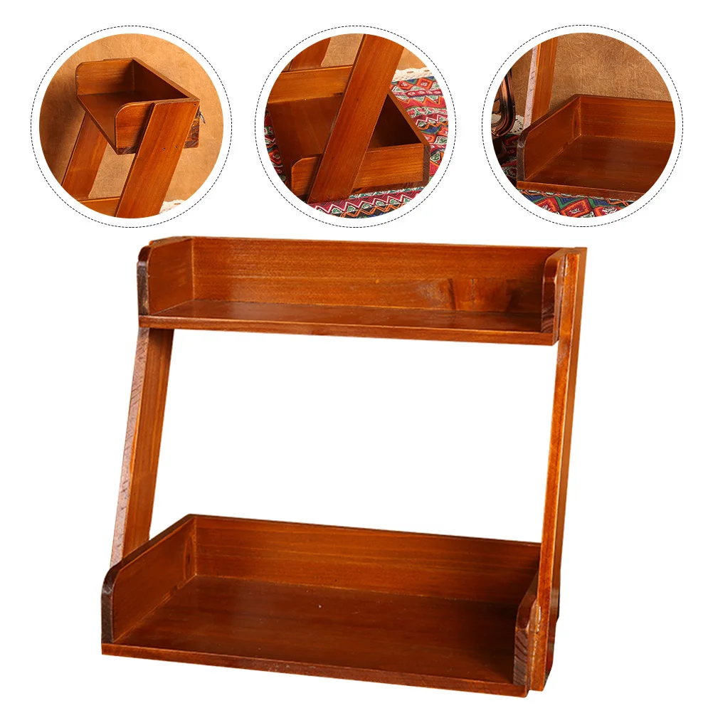 

Desktop Organizer Wooden Tabletop Shelf Large Capacity Multi-Layer Desk Storage Rack Sundries Holder Pen Pencil Cup