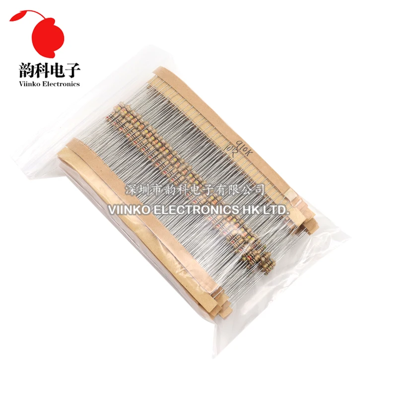 860pcs 1/4W Carbon Film Resistor Kit 5% Resistance Assorted Set 43valuesX20pcs 1R - 1M Ohm 0.25W Sample Pack