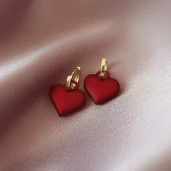 Red Love Women Peach Heart Drop Earrings Unique Design Feeling Jewelry Fashion Accessories