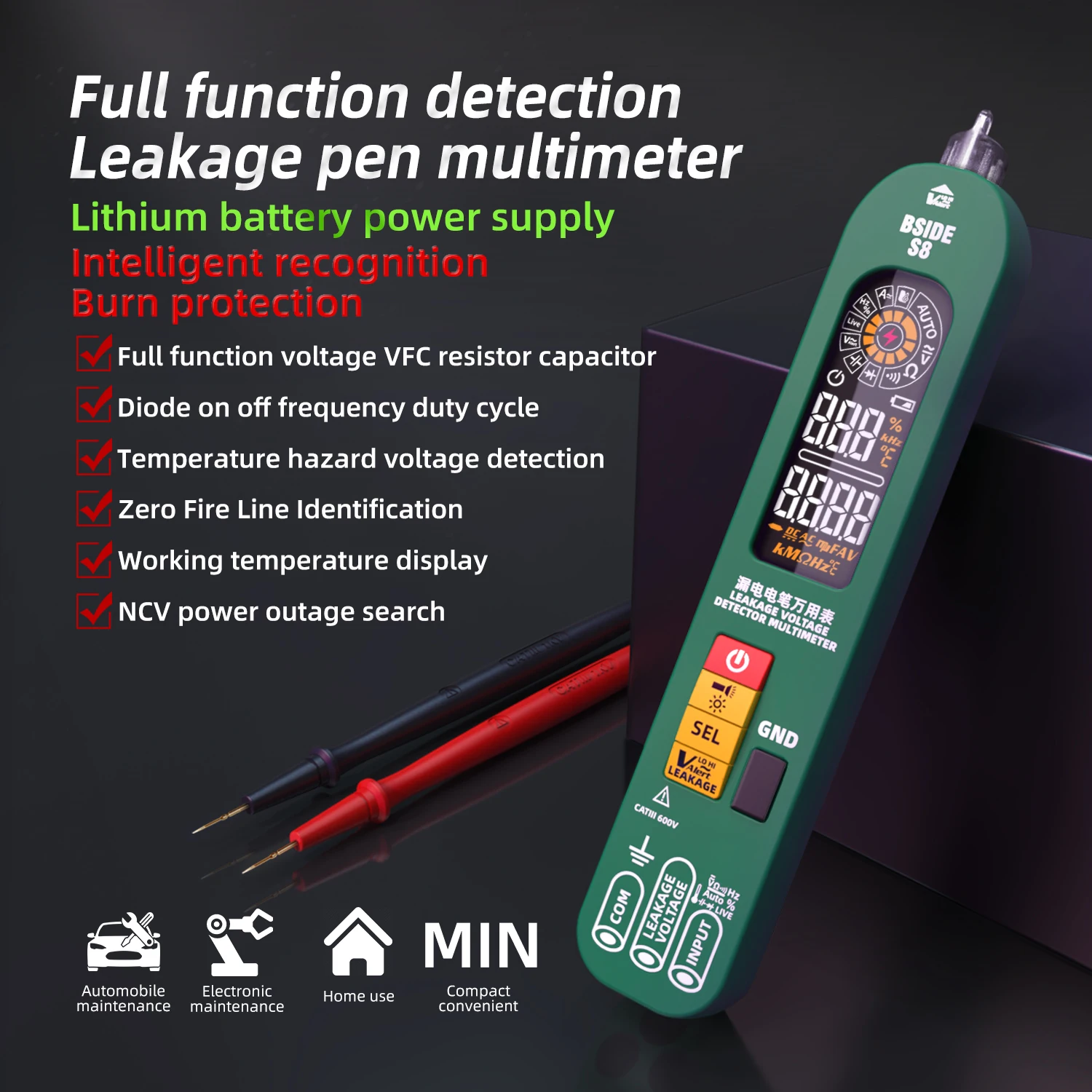 Imagem -03 - Bside-multímetro Digital Inteligente Detecção sem Contato Capacitor de Vazamento Recarregável Exibição de Temperatura Testador de Tensão Novo