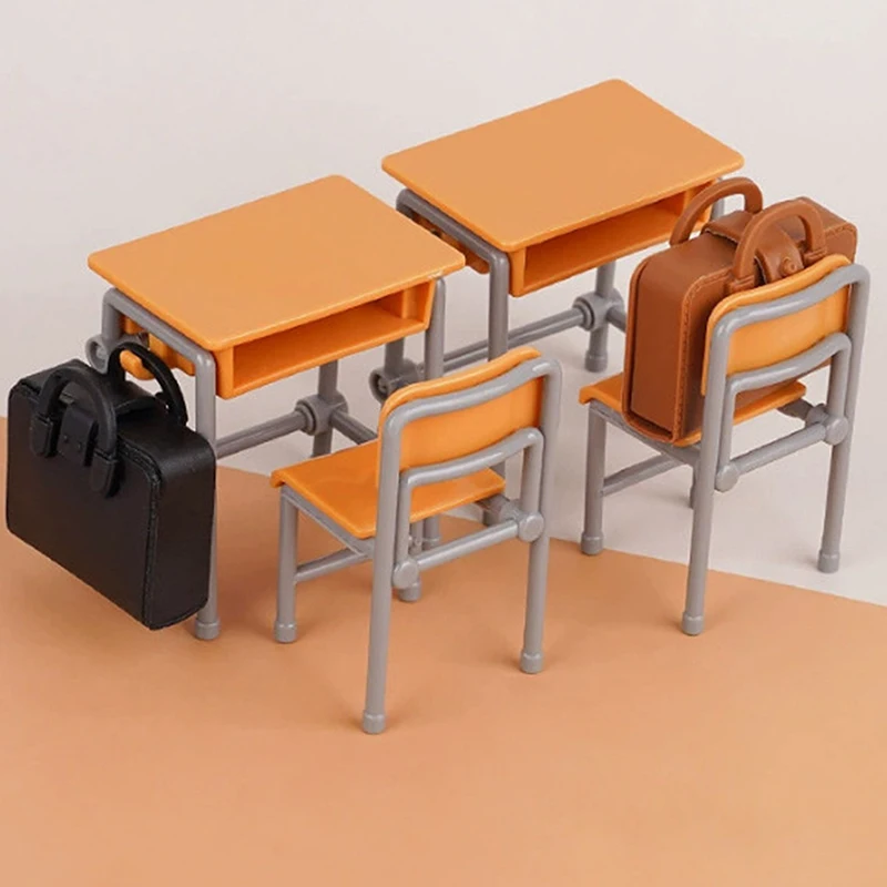 1 セット 1:12 ドールハウスアクセサリーミニチュアデスク椅子モデル教室の装飾おもちゃ食品食器飾り
