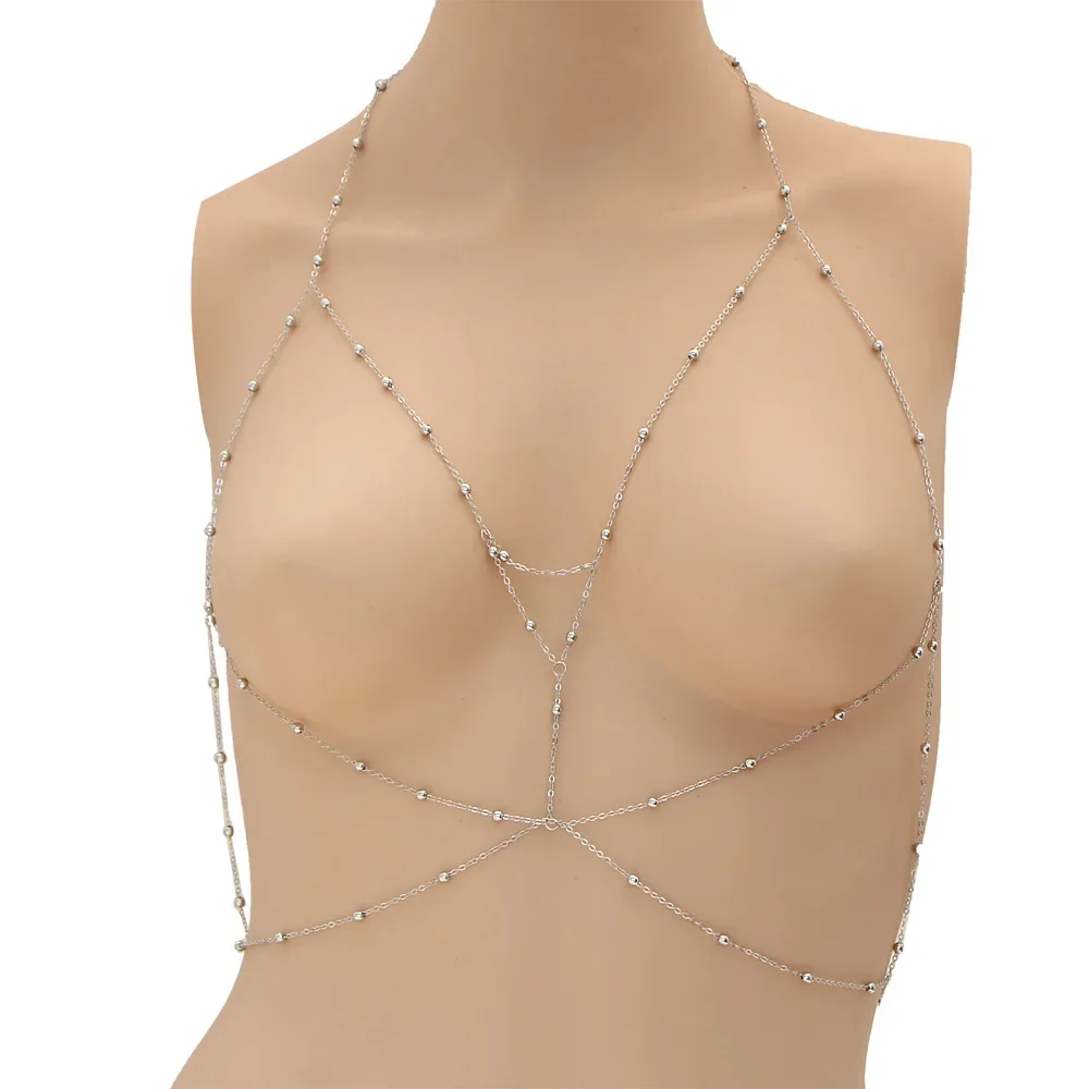 MinaMaMa Stainless Steel Beaded Chain Sexy Bikini Body Chain For Women Waist Chain Bra Body Jewelry