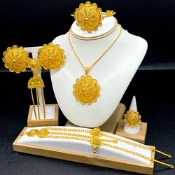 ANIID Ethiopian 24k Gold Plated 6PCS Jewelry Sets For Women Indian Dubai High Quality Necklace Set Wedding Party Gifts