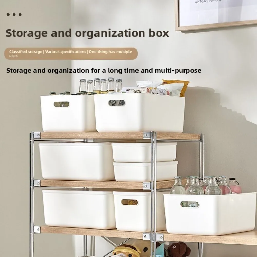 

White Storage Box with Lid for Home Clothes Organizer Desktop Snack Miscellaneous Basket Plastic Tidy Container for Room Use