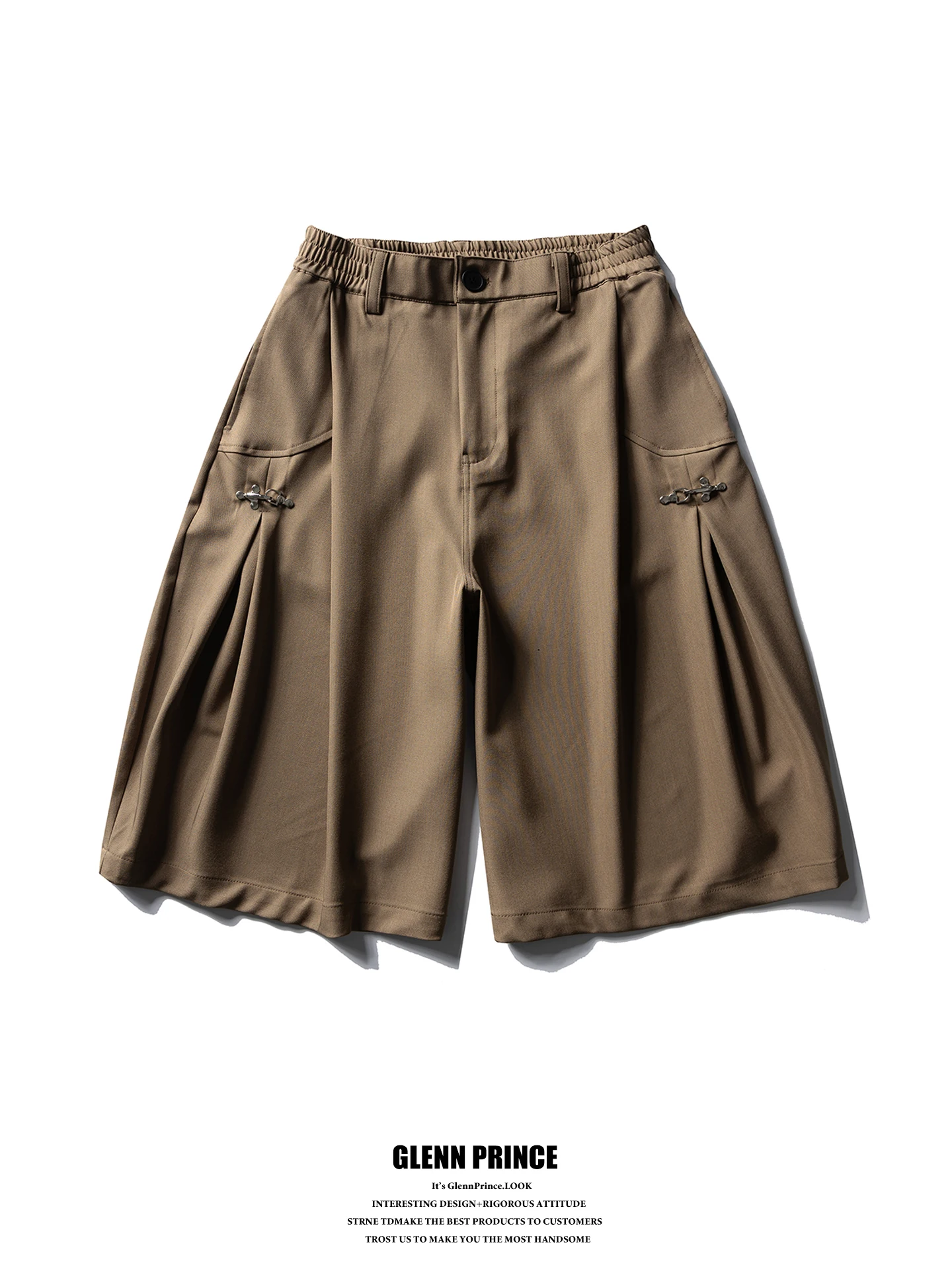 

GPstudio Japanese Style Vintage Aircraft Buckle Pleated Seven-Five Men's Casual Loose Comfortable Polyester Shorts