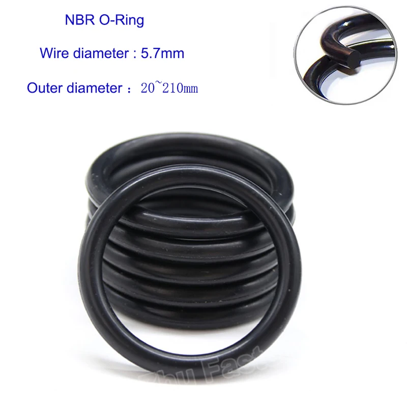 

Thickness CS 5.7mm NBR O Ring Seal Gasket OD 20-210mm Nitrile Butadiene Rubber Spacer Oil Resistance Washer O-Ring