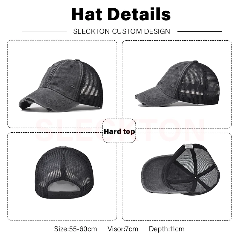 SLECKTON Custom Baseball Cap for Women and Men Fashion Design Brand LOGO Letter Embroidery Hats Mesh Hats Unisex Wholesale