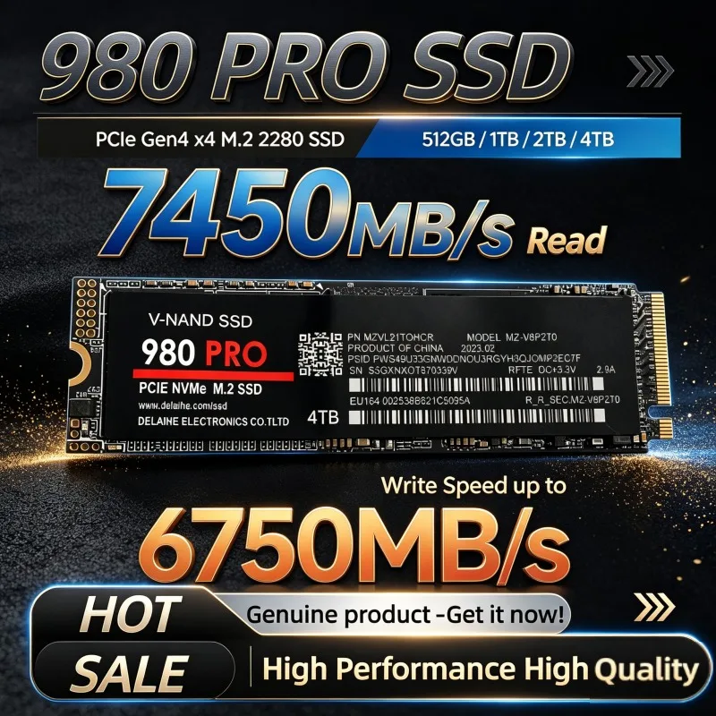 New 980Pro Internal SSD NGFF M.2 PCIe 4.0, Up to 7450MB/s Read, High-Performance Solid State Storage for Desktop & Laptop.