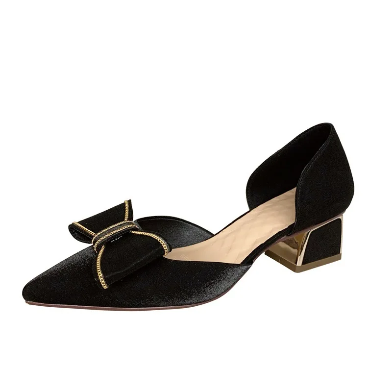 

Xia Xin 2022, профессиональная женская обувь на высоком каблуке с бантом и острым толстым каблуком, темпераментная профессиональная женская обувь