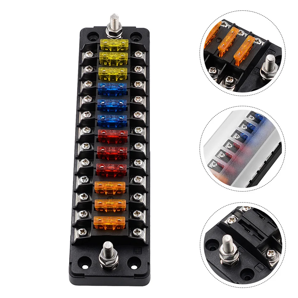 

Car Plastic Fuse Box 12 Ways Flame Retardant Nickel Plated Holder Double Sticker Electrical Appliance Label